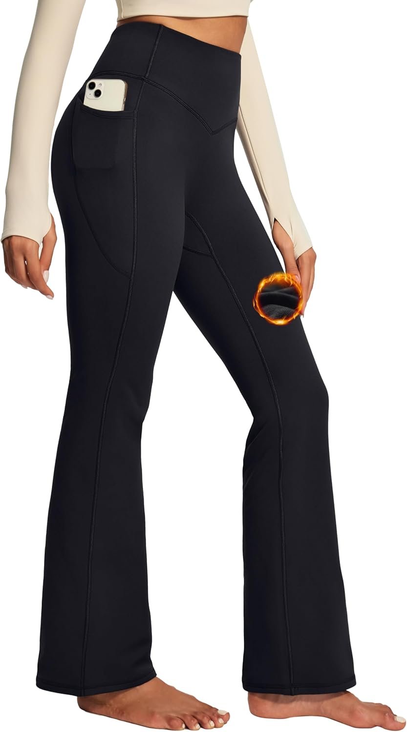IUGA Fleece Lined Pants Women Thermal Flare Leggings Winter Warm Bootcut Workout Yoga Pants Women with Pockets High Waisted