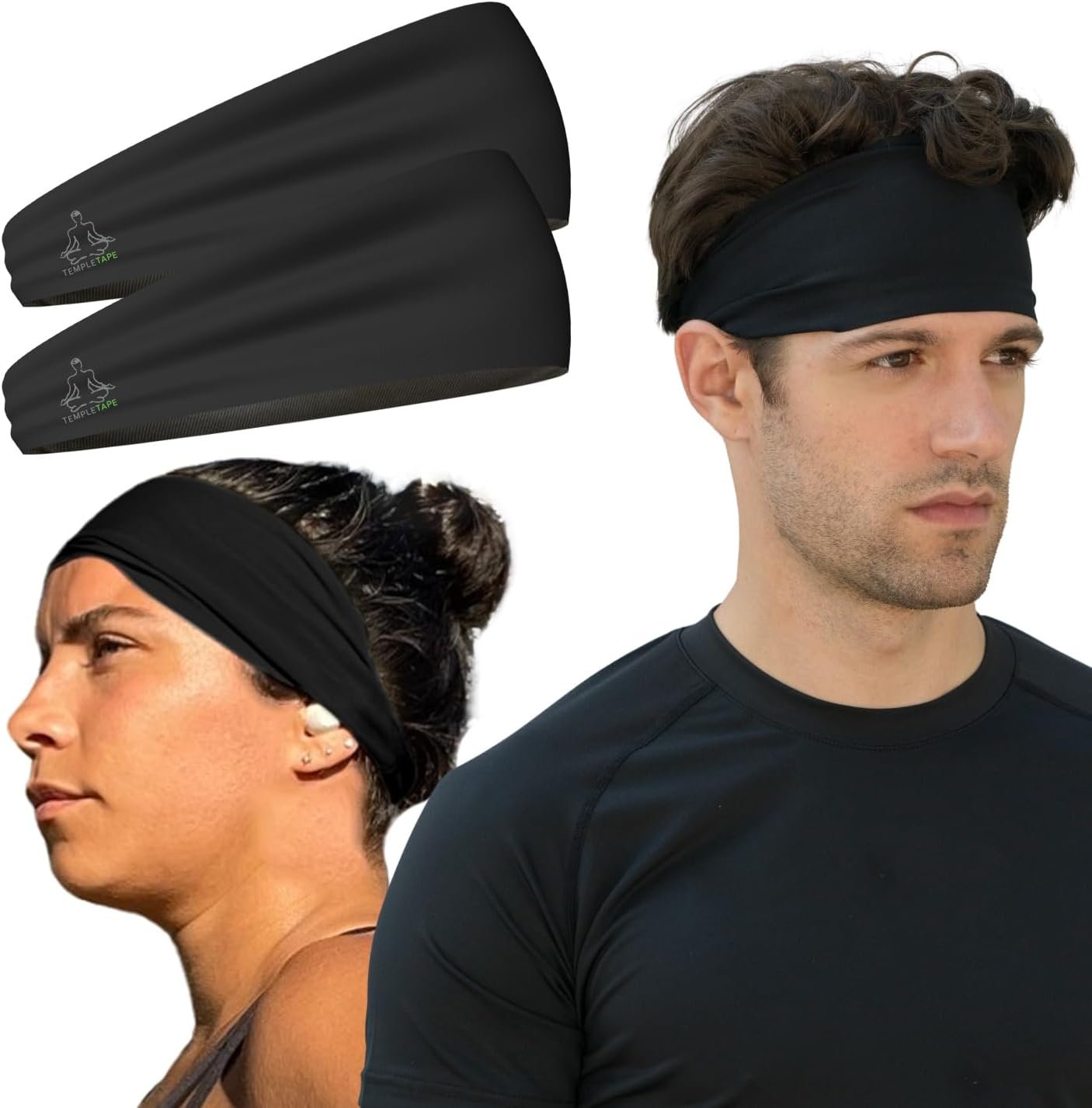 Temple Tape Sweat Band Workout Headbands for Women and Men – Sweatbands for Men – Moisture Wicking Sports Sweat Bands Headbands for Women, Running,Cycling,Yoga,Football Headband