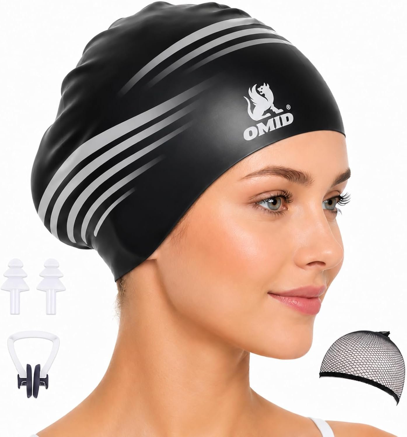 OMID Extra Large Silicone Swim Cap for Women Adults with Long & Thick Hair – Generous Room, Chlorine Resistant & Secure Fit for Pool, Beach, Training