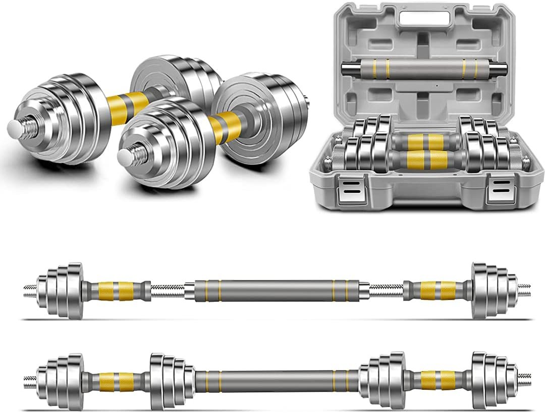 PHOEROS Adjustable Dumbbell Set – 44/66/88 LBS weights set, Dumbbell Barbell 3 in 1, Steel Dumbbells Pair with Connecting Rod for Adults Women Men Fitness Workout, Home Gym Exercise Training Equipment