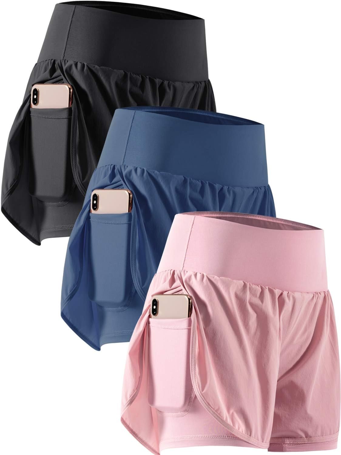 CADMUS 2 in 1 Women’s Workout Shorts for Athletic Gym Running Shorts with Phone Pockets