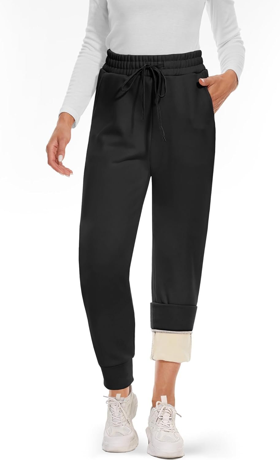 CAMPSNAIL Fleece Lined Sweatpants Women – Joggers for Women with Pockets High Waisted Thermal Winter Warm Pants for Snow