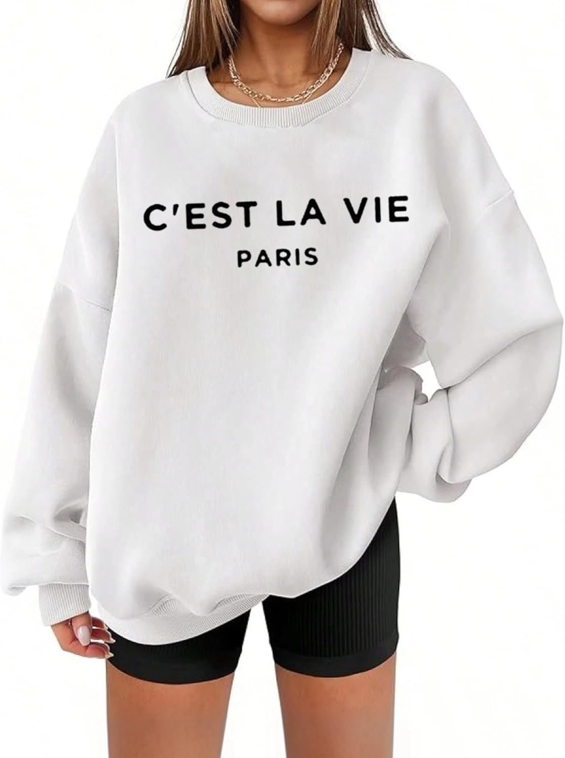 vblane Crewneck Oversized Sweatshirt for Women Preppy Graphic Pullover Casual Loose Long-Sleeve Tops