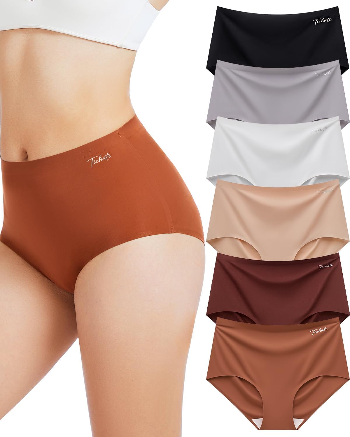 Womens Underwear Seamless Full Coverage Breathable Briefs No Show Silky Stretch High Waisted Ladies Panties 6 Pack