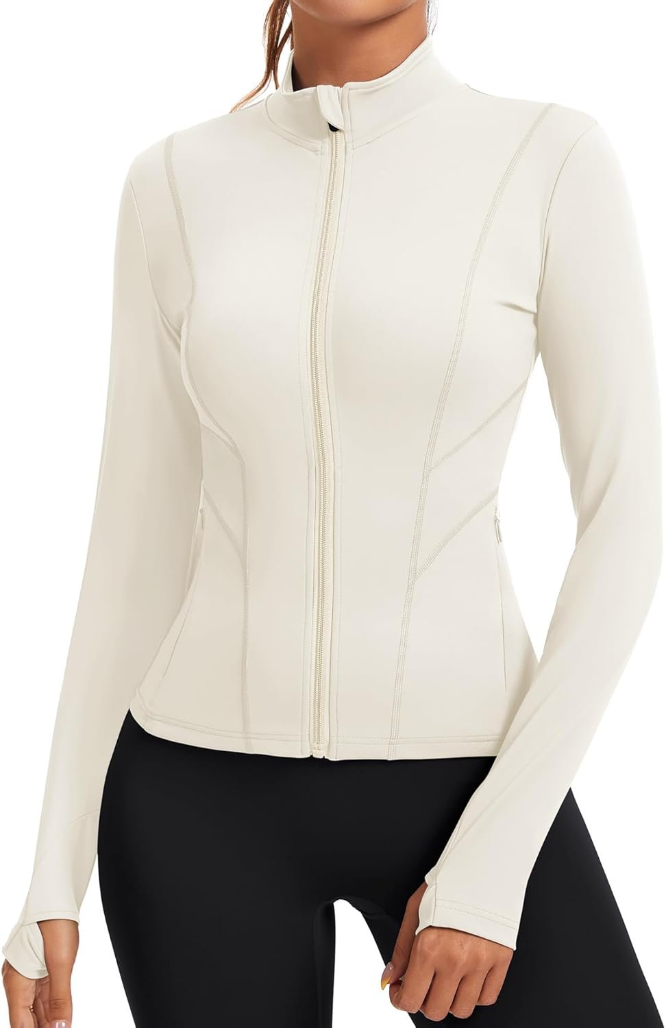 Rapbin Women’s Slim Fit Workout Jackets Full Zip Long Sleeve Running Athletic Tops Yoga Shirts with Thumb Holes