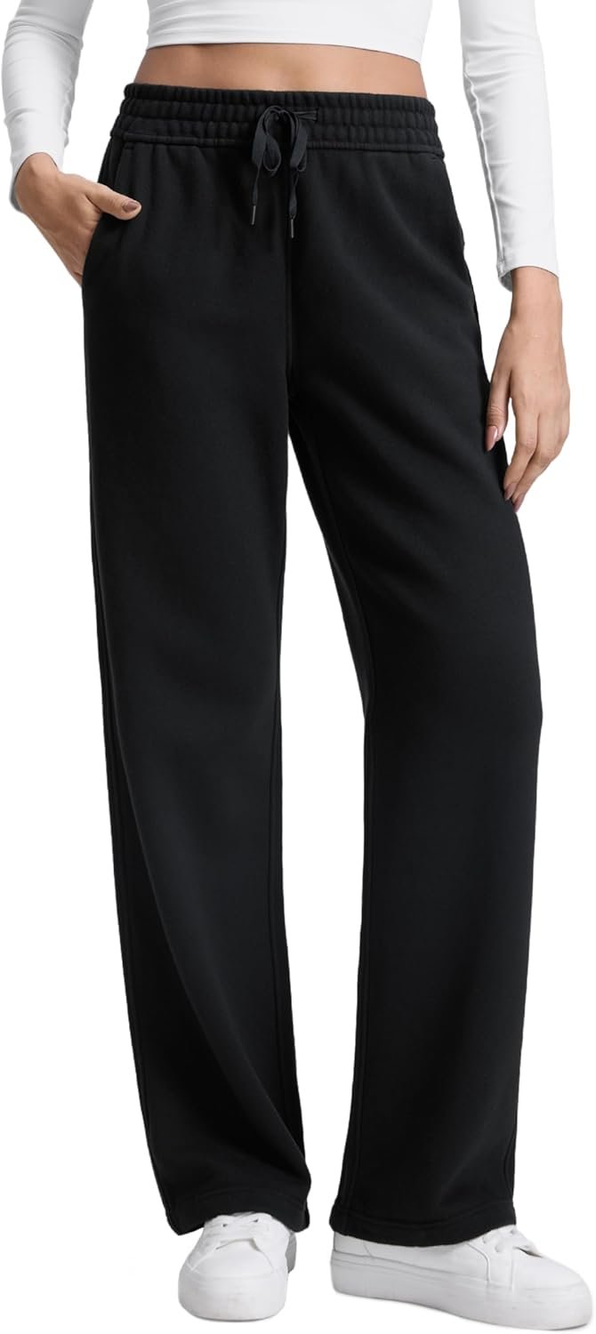 CRZ YOGA Cotton Fleece Lined Sweatpants Women 28″/30″/32″ – Straight Leg Casual Lounge Pants with Pockets Winter Warm