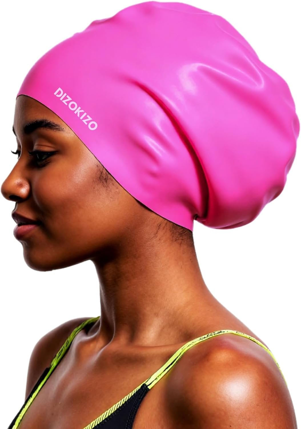 Extra Large Silicone Swim Cap for Long Hair, High Elasticity Durable Waterproof Swimming Cap for Women and Men Adults with Dreadlocks, Weaves, Extensions, Braids & Curls, Keep Hair Dry