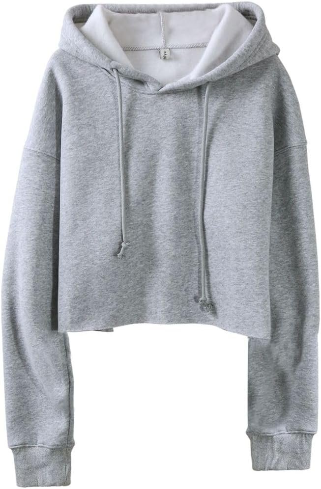 Amazhiyu Women’s Cropped Hoodies Long Sleeves Fleece Crop Top Sweatshirt with Hooded