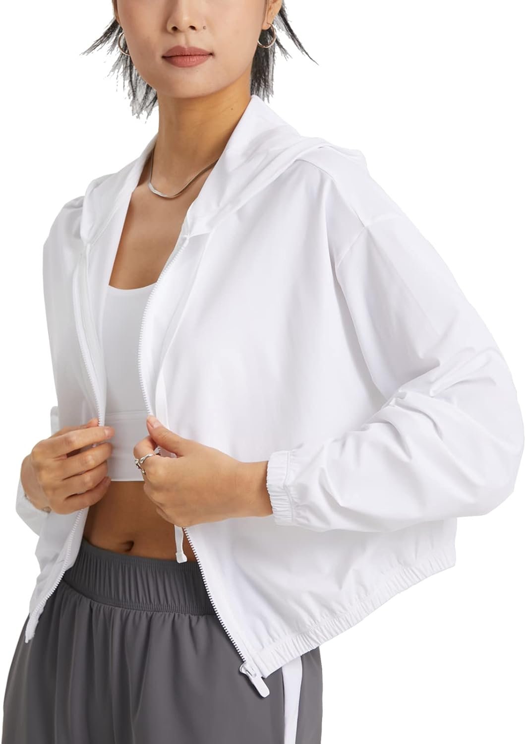 altiland Women’s UPF 50+ Sun Protection Cropped Jackets Zip Up Cooling Shirt Athletic Workout Running Hoodie