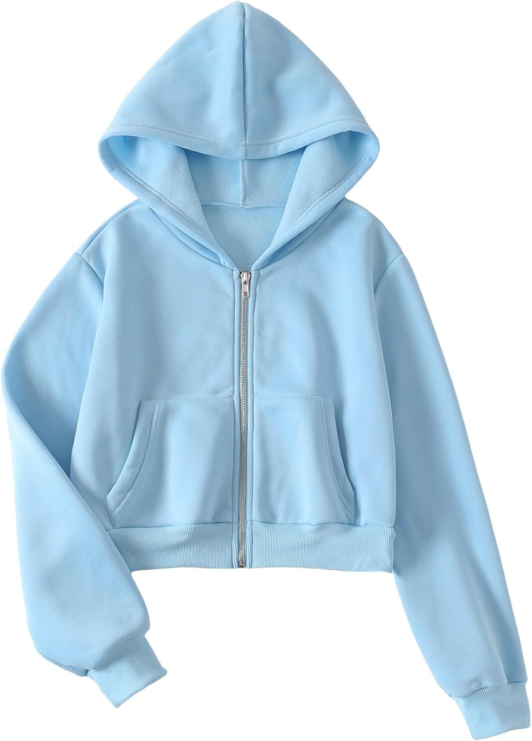 SHENHE Women’s Casual Zip Up Hoodie Long Sleeve Drop Shoulder Fall Tops Crop Hoodies Sweatshirts with Pockets