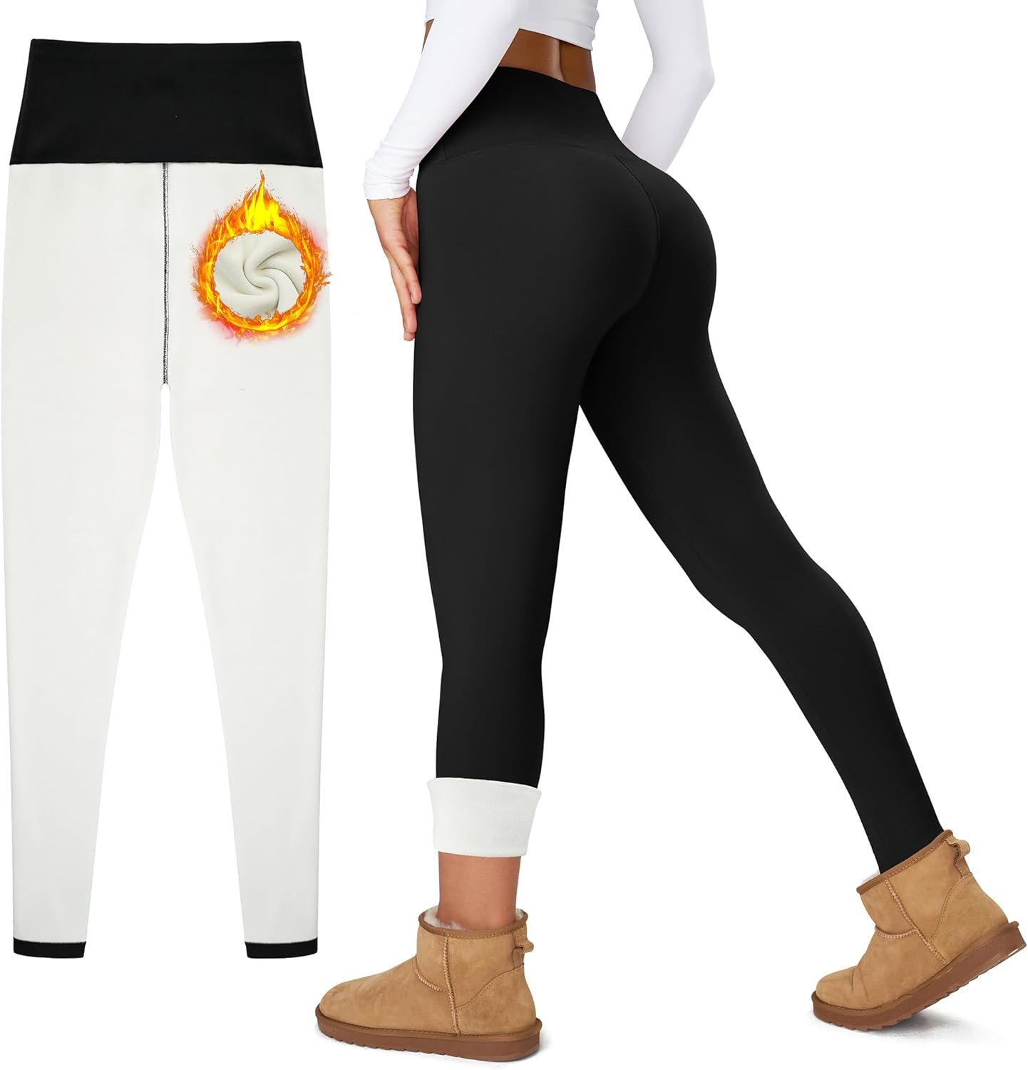 Women’s Thick Fleece Lined Leggings High Waisted Tummy Control Thermal Warm Soft Yoga Pants for Cold Winter