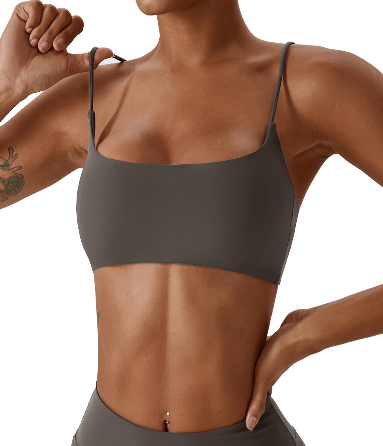 Comper Women’s Sports Bras Wirefree Racerback Workout Bras Sexy Thin Straps Yoga Sport Bras with Removable Pads