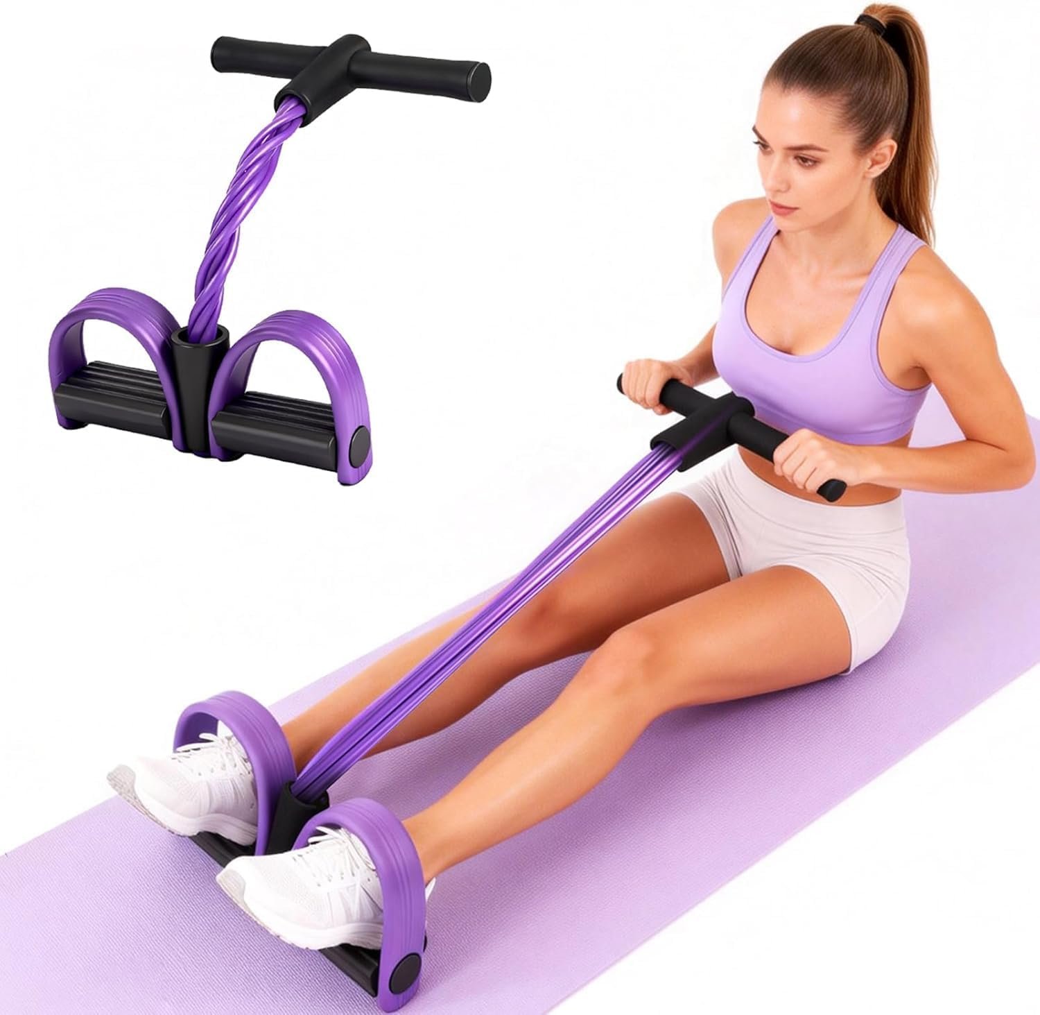 Multifunction Tension Rope, 6-Tube Elastic Yoga Pedal Puller Resistance Band, Natural Latex Tension Rope Fitness Equipment, for Abdomen/Waist/Arm/Leg Stretching Slimming Training (Purple)