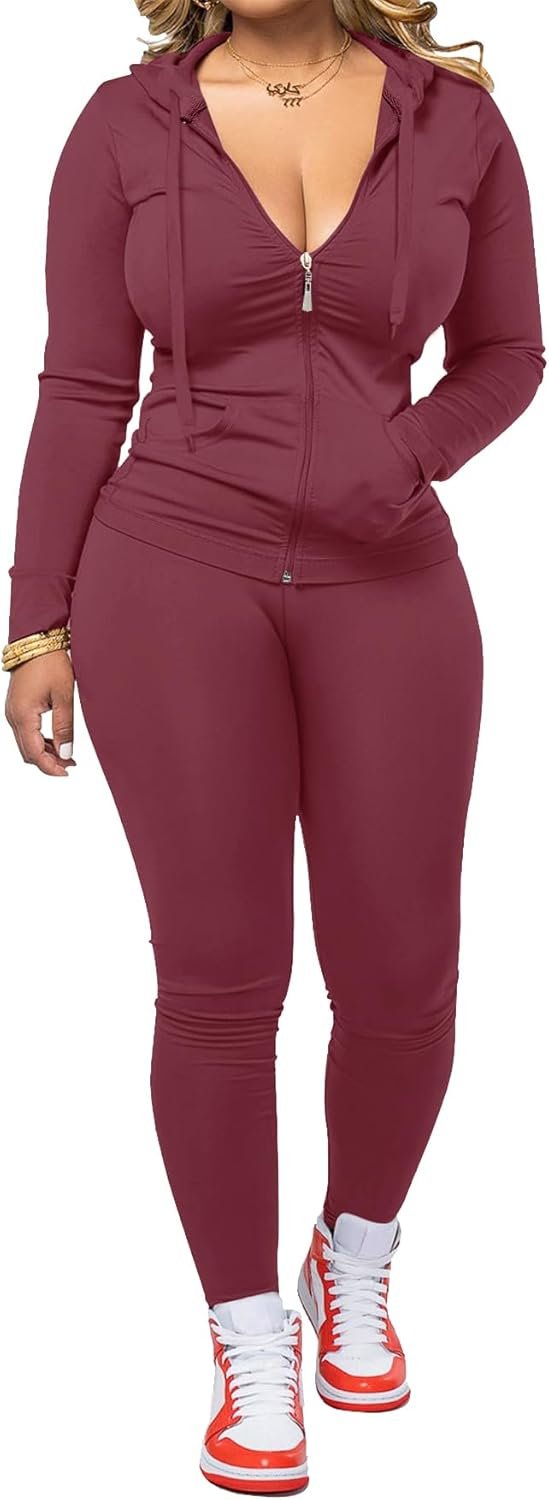 Women Two Piece Outfits Workout Sets Bodycon Legging Jacket Tracksuit Zip Up Hoodie Jogger Matching Sweat Pants Set