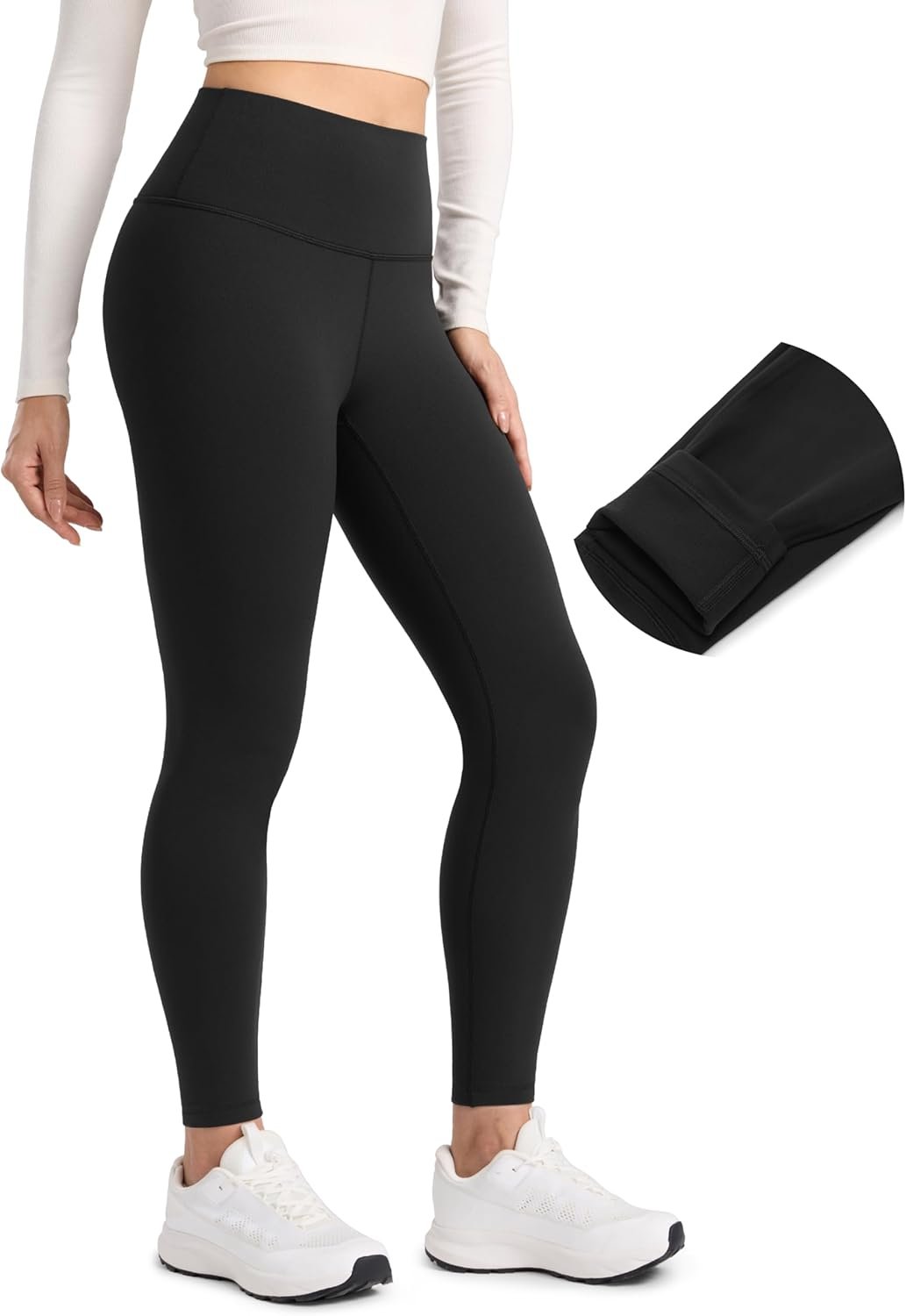 CRZ YOGA Matte Thermal Fleece Lined Leggings 28” – Casual Lounge Workout Womens Yoga Full Length Pants Winter Warm