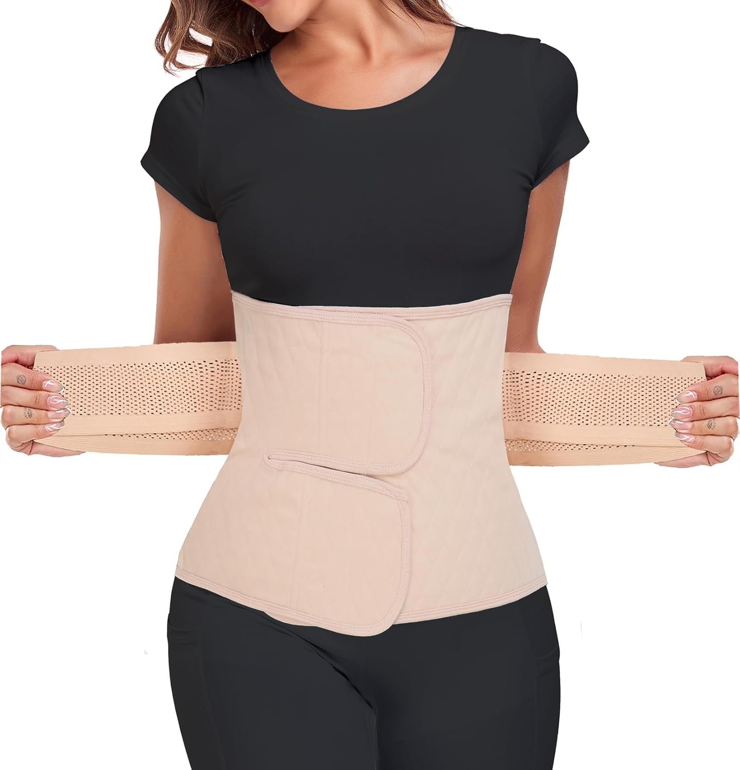 MAMODY Postpartum Belly Band – Postpartum Belly Wrap, Abdominal Binder Post Surgery C-section Recovery Support Belt After Birth Brace, Slimming Girdles (Classic Beige, XL)