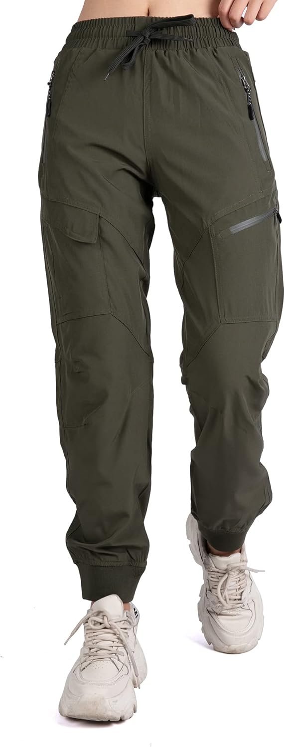 Singbring Women’s Athletic Hiking Cargo Joggers Pants Outdoor Workout Lightweight Quick Dry UPF 50 Zipper Pockets