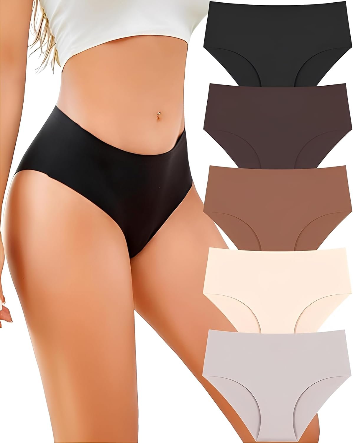 UNDER THE SEA Seamless Underwear for Women Plus Size Mid Rise Lingerie Brief Sexy No Show Panties Womens Cheeky 5 Pack XS-3XL
