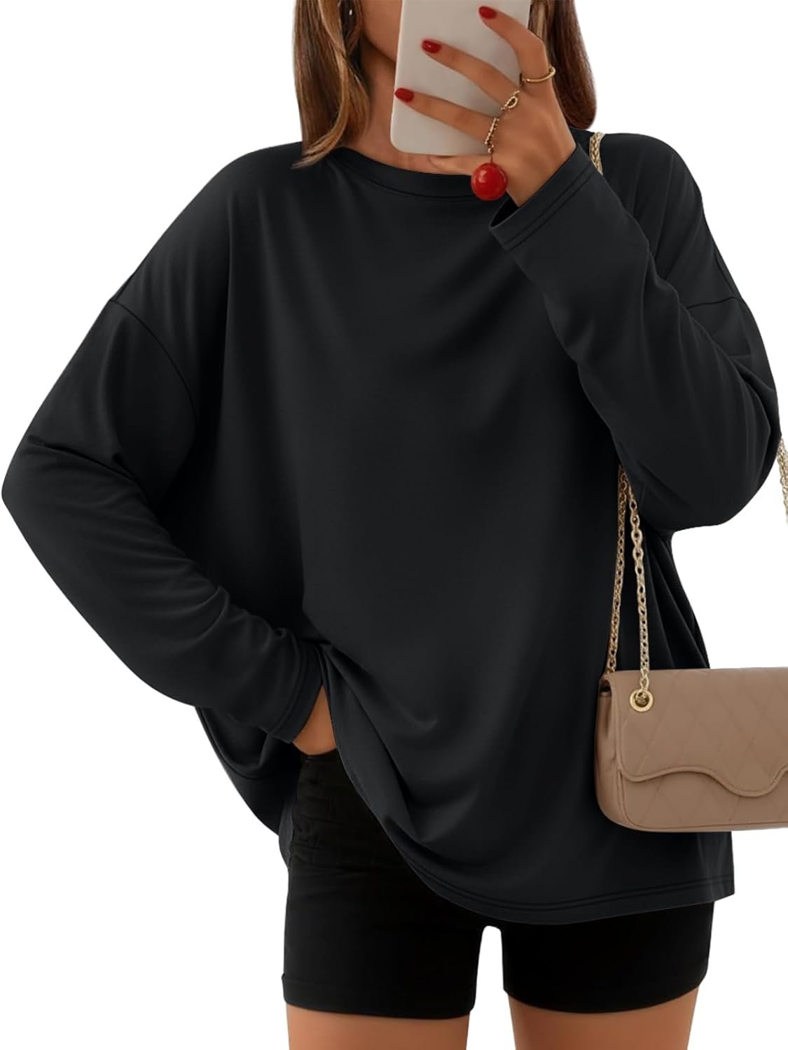 AUTOMET Women’s Oversized Long Sleeve Shirts Fall Trendy Tops Fashion Gym Baggy Basic Casual Loose Fit Workout Y2k Clothes