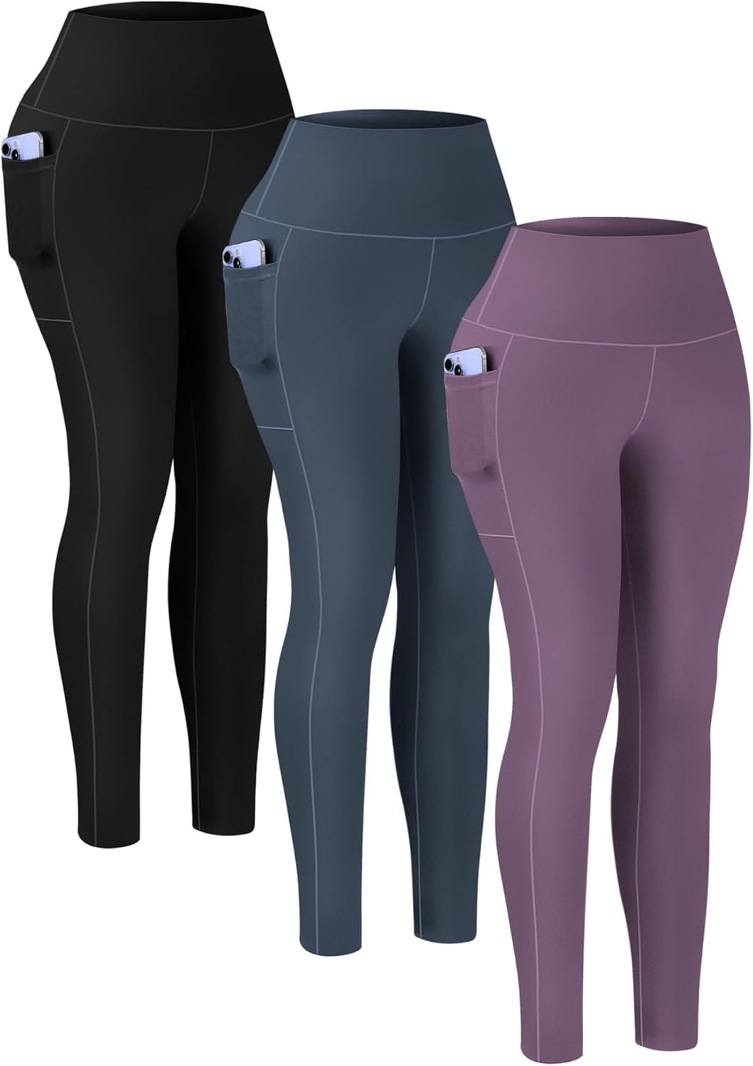 3 Pack Leggings with Pockets for Women Buttery Soft High Waisted Tummy Control Workout Yoga Pants