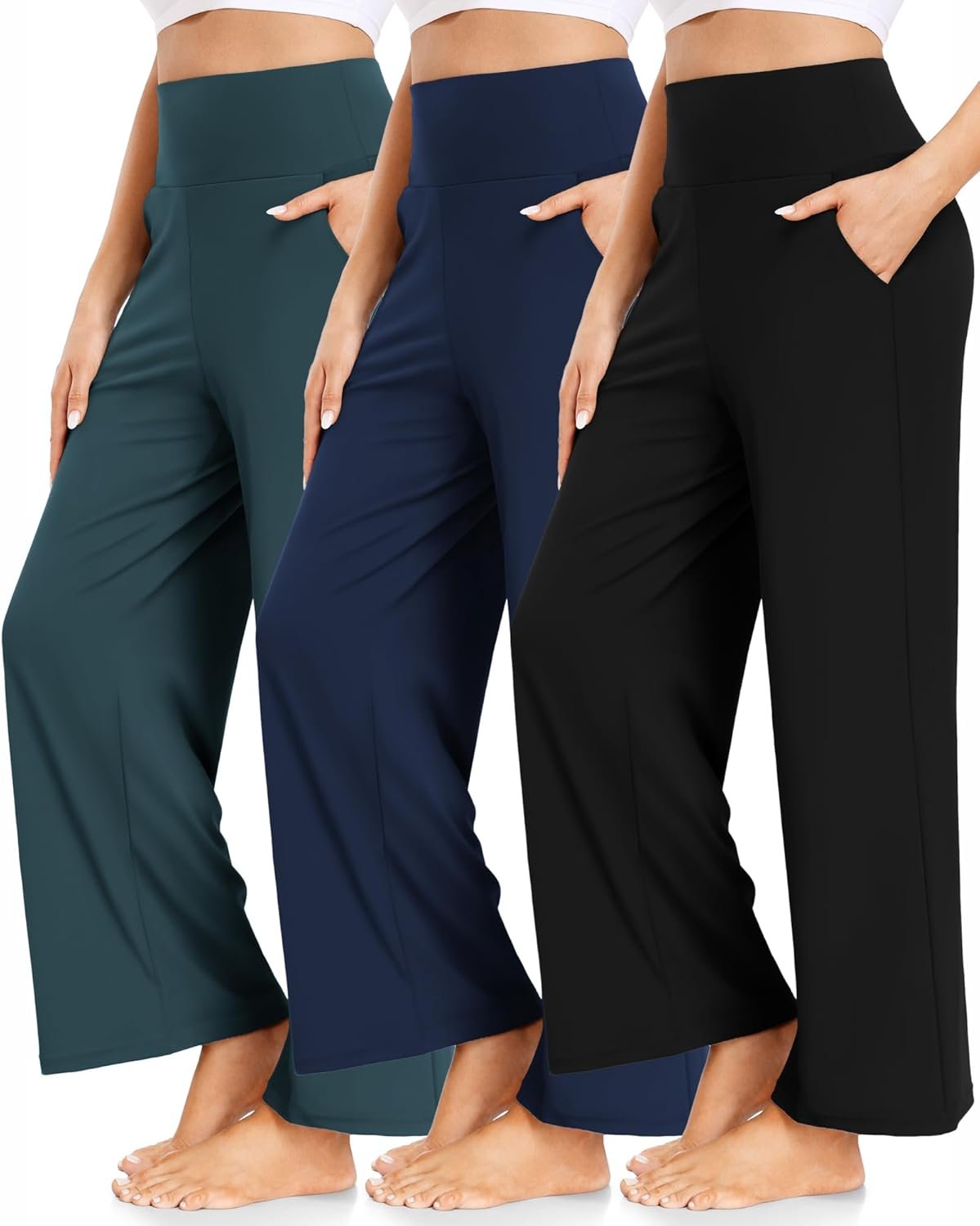 FULLSOFT 3 Pack Women’s Wide Leg Yoga Pants Comfy Loose Sweatpants High Waisted Lounge Casual Pants with Pockets