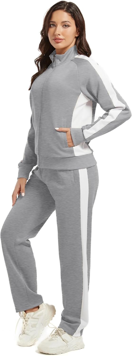 Women’s Full Zip-Up Tracksuit Set Long Sleeve Casual Jogging Suits Workout Gym 2 Piece Outfits with Pockets