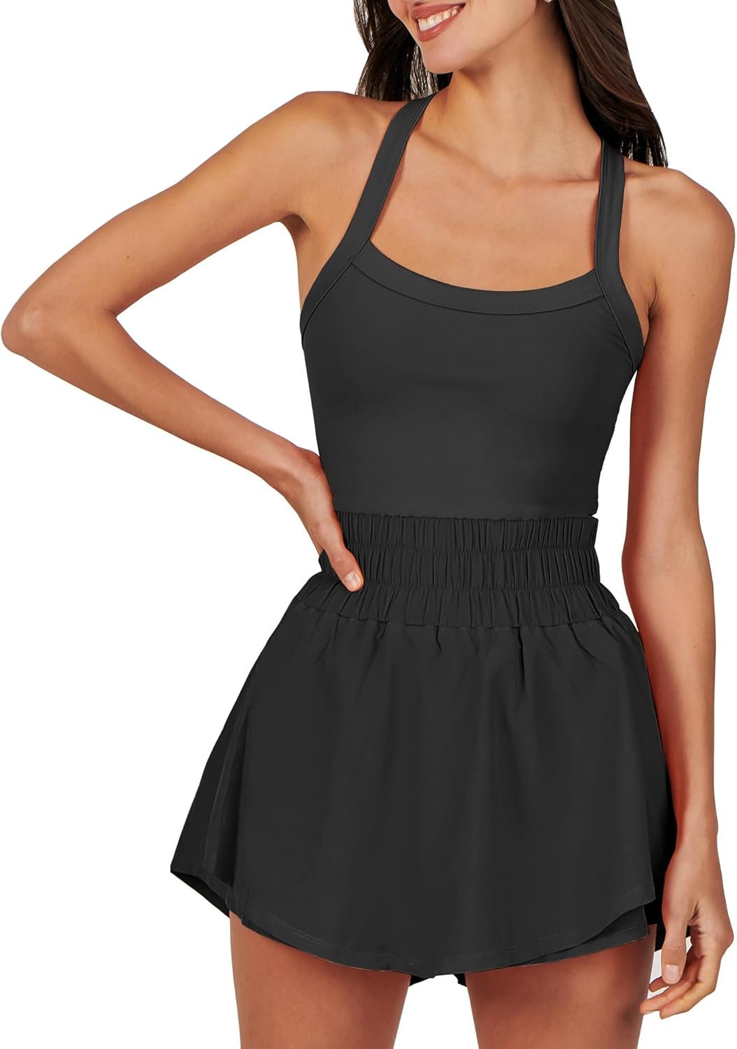 ANRABESS Womens Mini Tennis Dresses Skort Summer Sleeveless One Piece Workout Romper Dress with Shorts Athletic 2026 Outfit