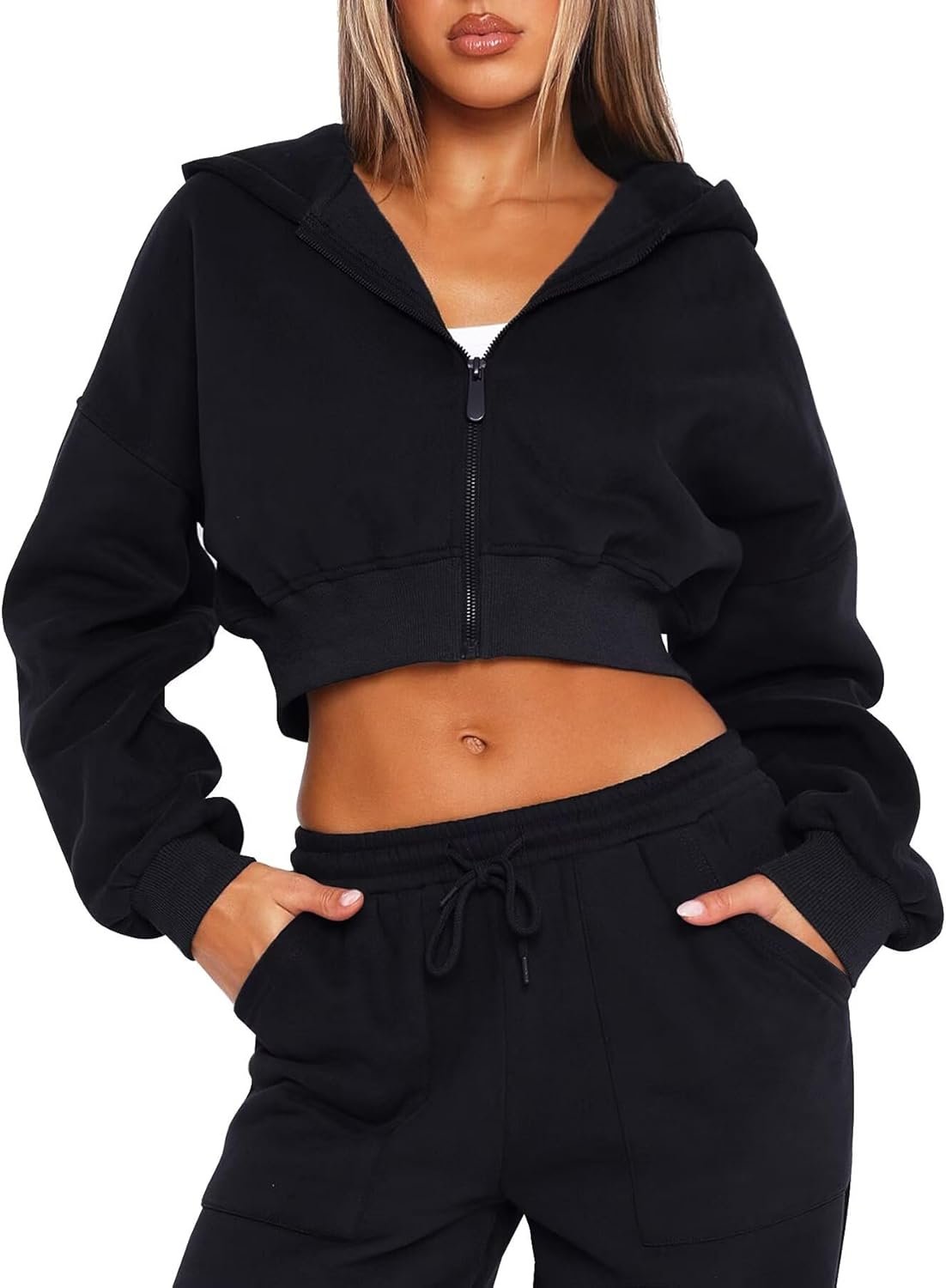 TZLDN Women Cropped Hoodie Zip Up Jacket Y2K Sweatshirt Crop Tops Lightweight Workout Casual Fashion Fall Outfits