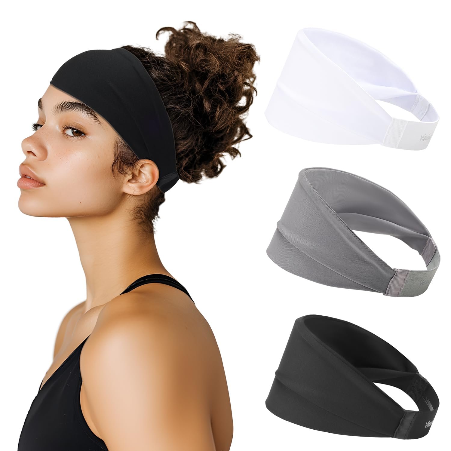 Sweat Absorb Headband for Men & Women, Athletic Headband for Running Yoga Workout, Wide Fashion Headband for Daily, 4″ Width, Soft & Strechy, Non Slip Silione, 3 Colors in Pack