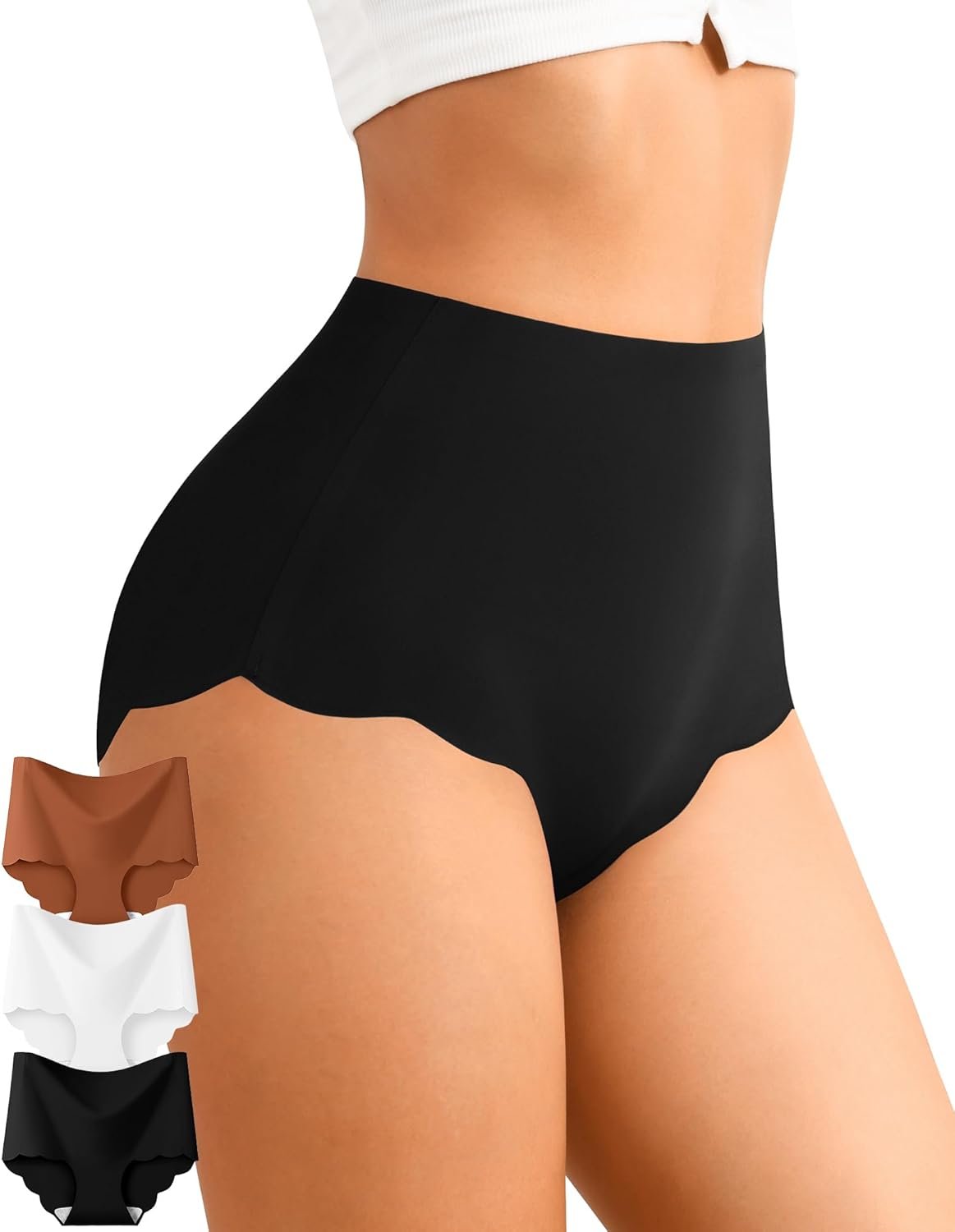 ASIMOON Seamless Underwear for Women No Show High Waisted Panties Tagless Wave Edge Full Coverage Ladies Briefs Multi Pack
