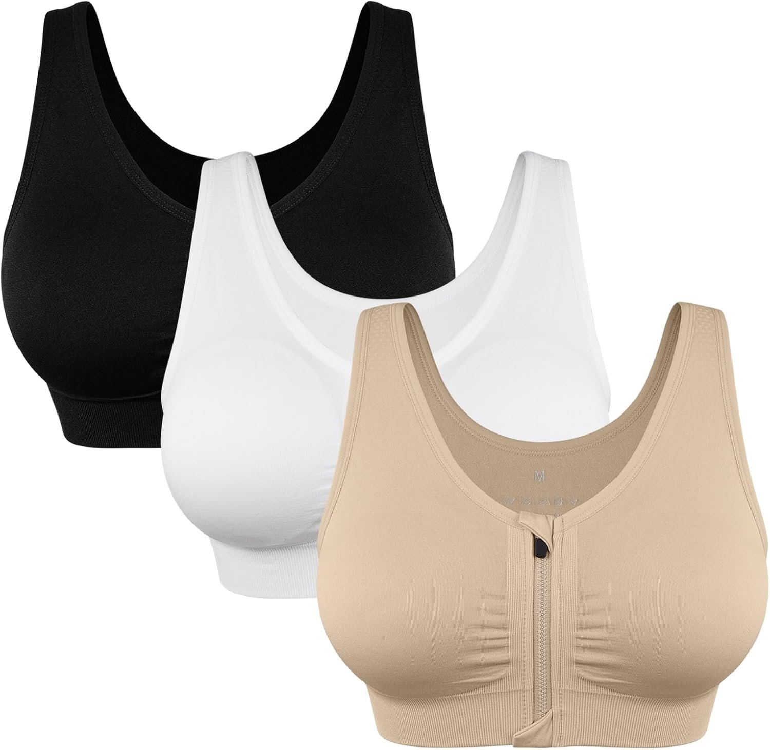 Women’s Zip Front Sports Bra Wireless Post-Surgery Bra Active Yoga Sports Bras