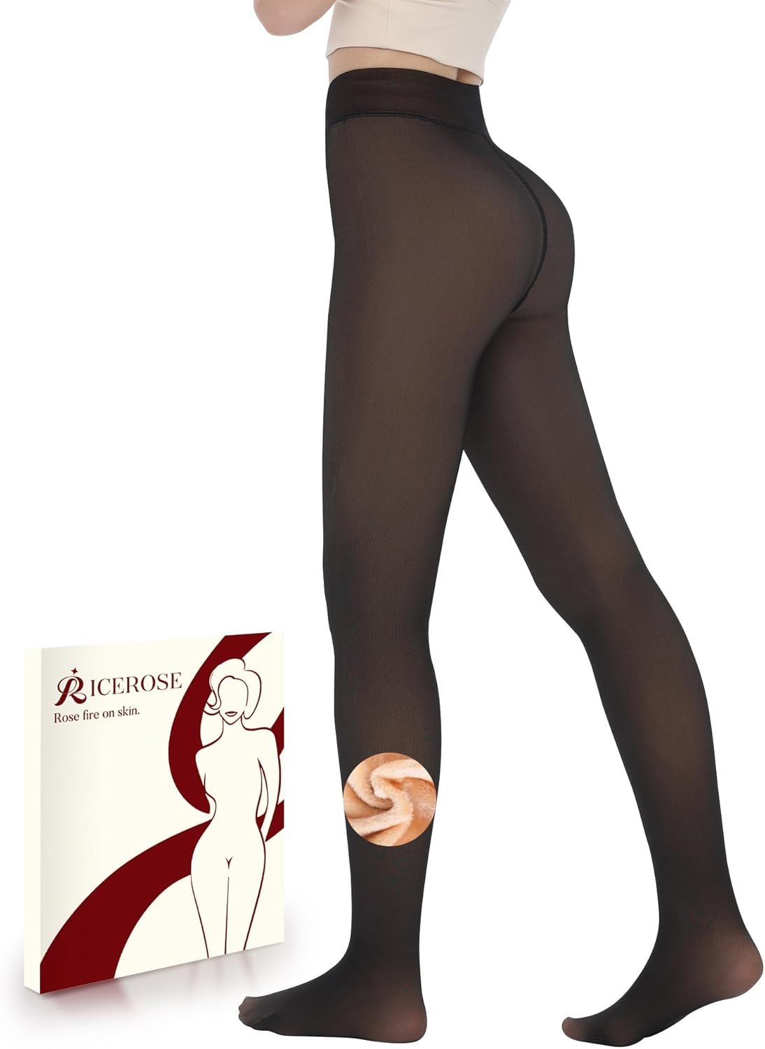 iceROSE Fleece Lined Tights Women – Sheer Black Thermal Leggings Thick Warm Pantyhose Fake Translucent Dress for Cold Winter