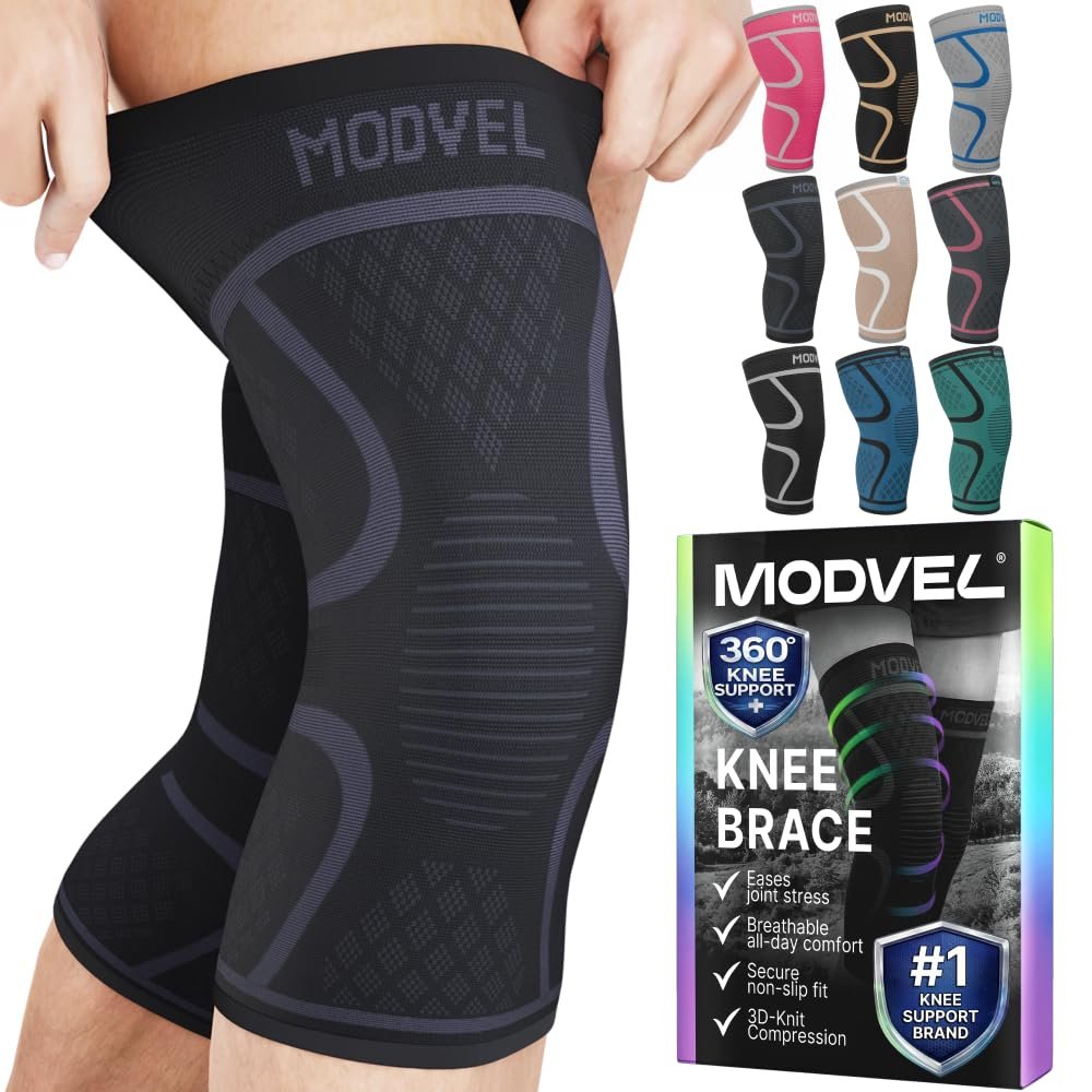 Modvel 2 Pack Knee Brace for Women & Men – Knee Support for Walking, Knee Compression Sleeves for Pain Relief, Knee Sleeves for Women, Knee Sleeves for Men, Knee Brace for Sports, Workouts & Arthritis