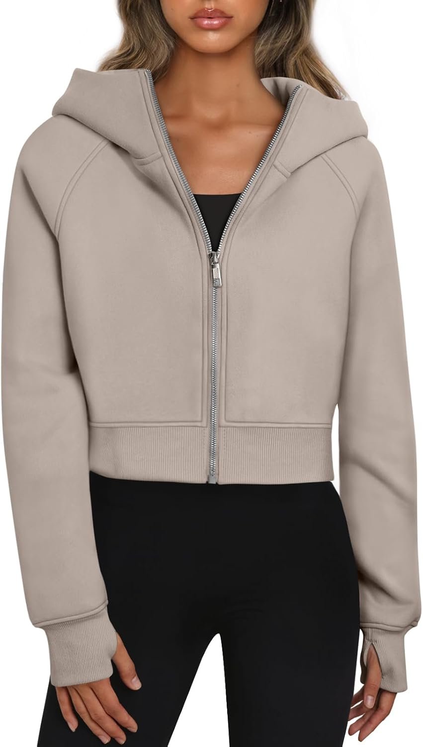 Trendy Queen Womens Zip Up Hoodies Jackets Cropped Sweatshirts Fleece Fall Outfits Casual Comfy Y2k Tops Winter Clothes 2026