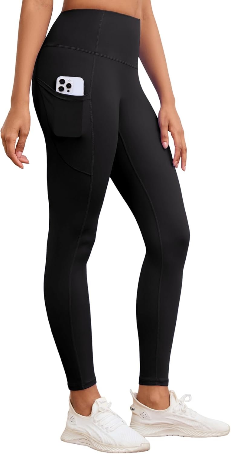 Womens Compression Leggings with Pockets, Squat Proof Tummy Control Yoga Pants, High Waisted Workout Tights for Gym