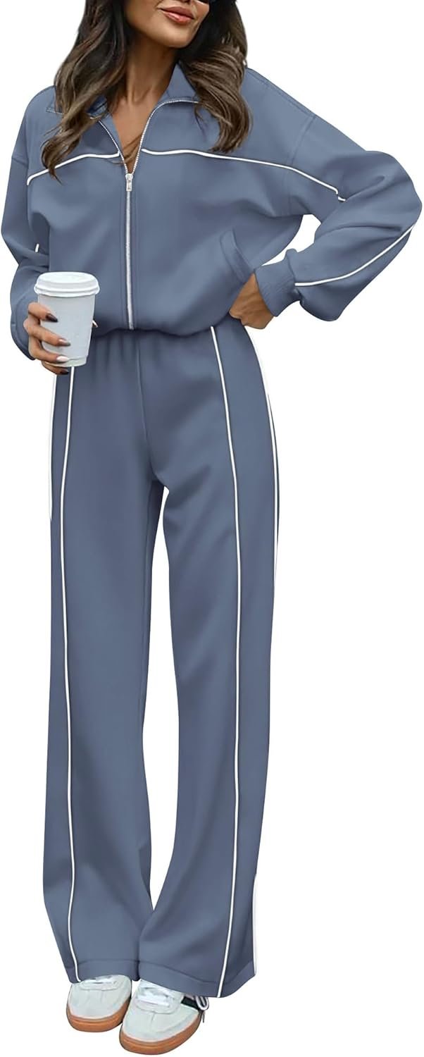 BTFBM Women’s Two Piece Tracksuit Spring 2026 Long Sleeve Zip Up Sweatshirt Long Pants Outfits Jogger Sweatsuit Sets