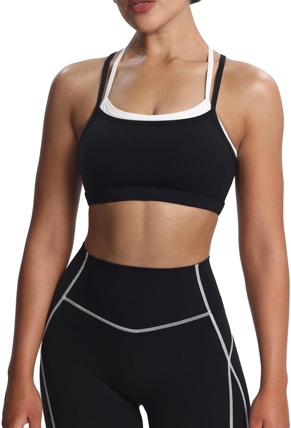 Aoxjox Women’s Workout Sports Bras Takes Two Bra High Impact Training Fitness Running Yoga Crop Tank