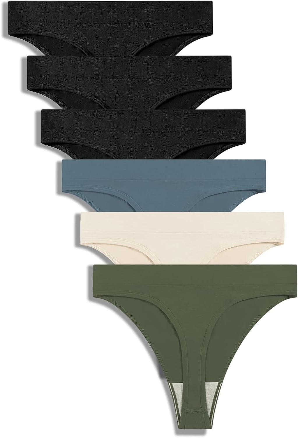 GRANKEE Women’s High Waisted Breathable Seamless Thong Panties,No Show Workout Underwear,Comfortable Cotton Crotch,6 Pack