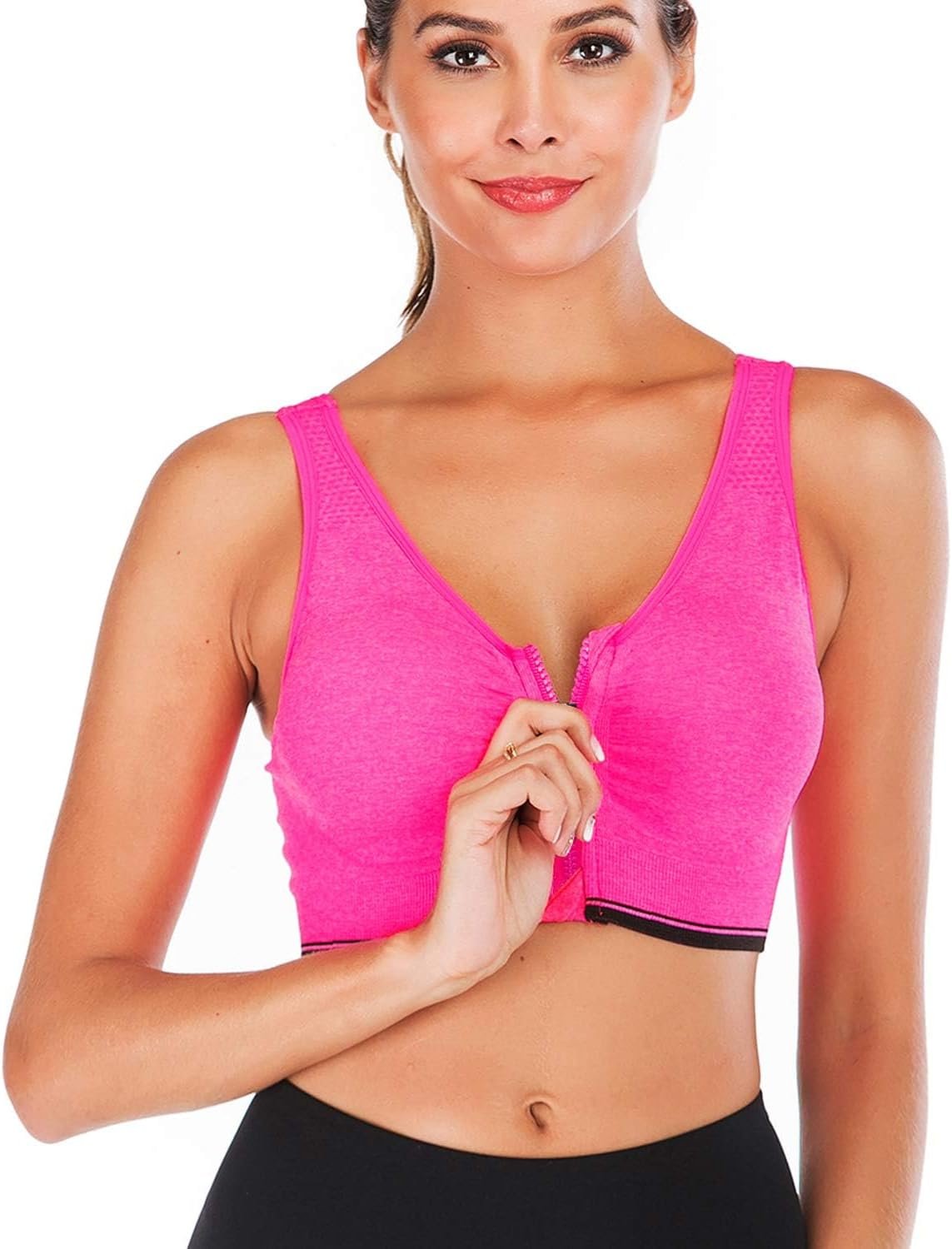 Women’s Zip Front Sports Bra Wireless Post-Surgery Bra Active Yoga Sports Bras