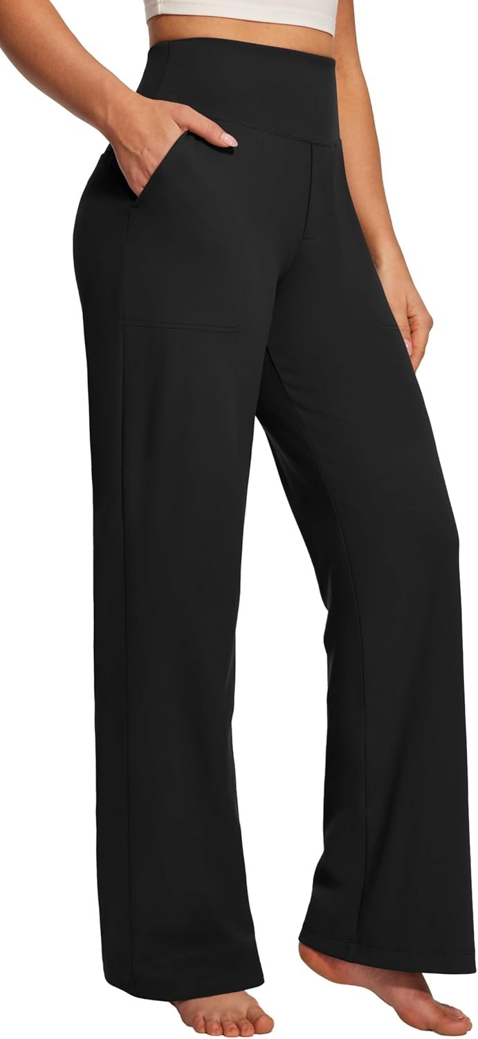 Ewedoos Wide Leg Yoga Pants for Women Tummy Control Stretchy Work Dress Pants Business Casual Trousers with Pockets