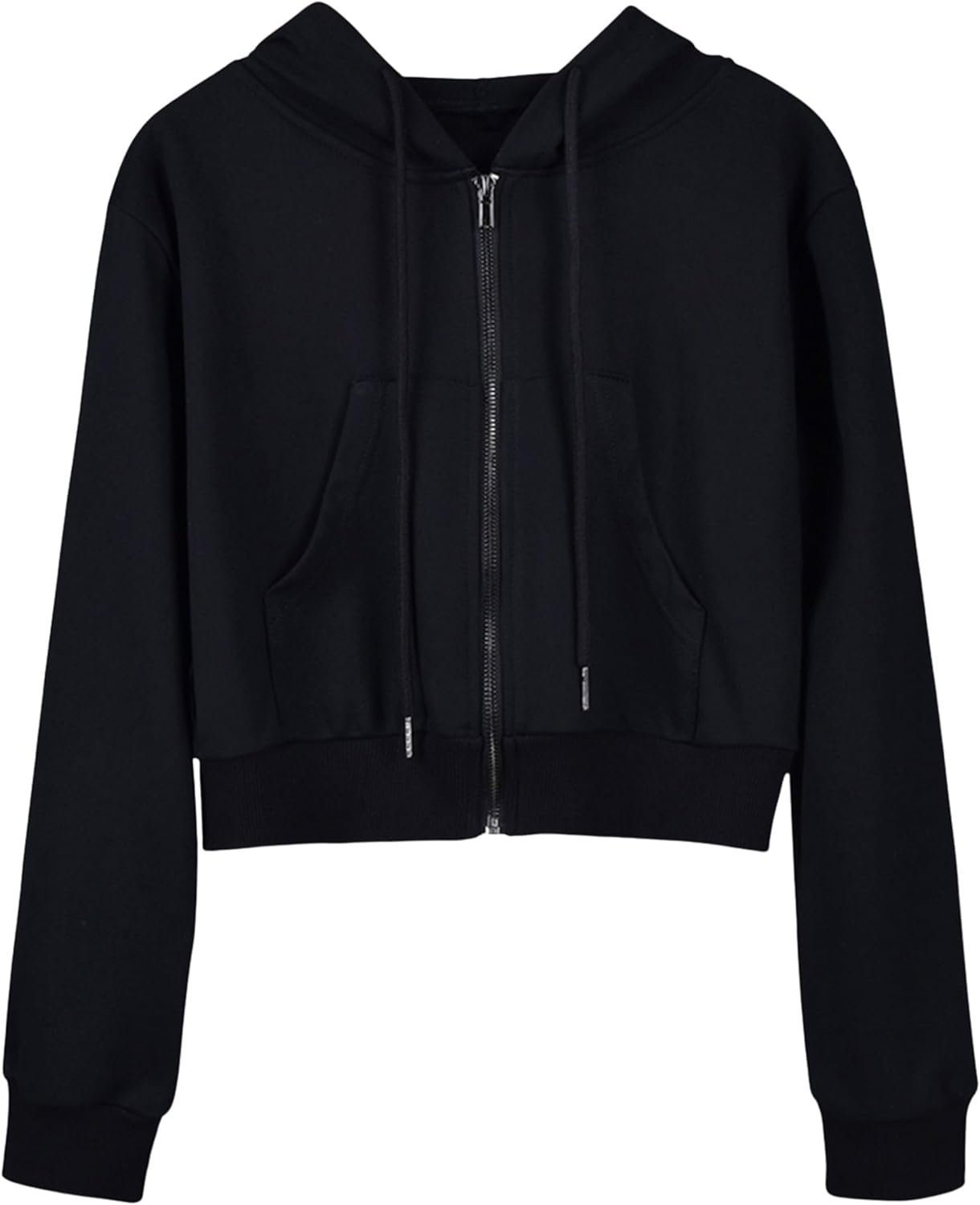 Hooever Womens Cute Workout Cropped Zip Up Drawstring Hoodie Sweatshirt Jacket