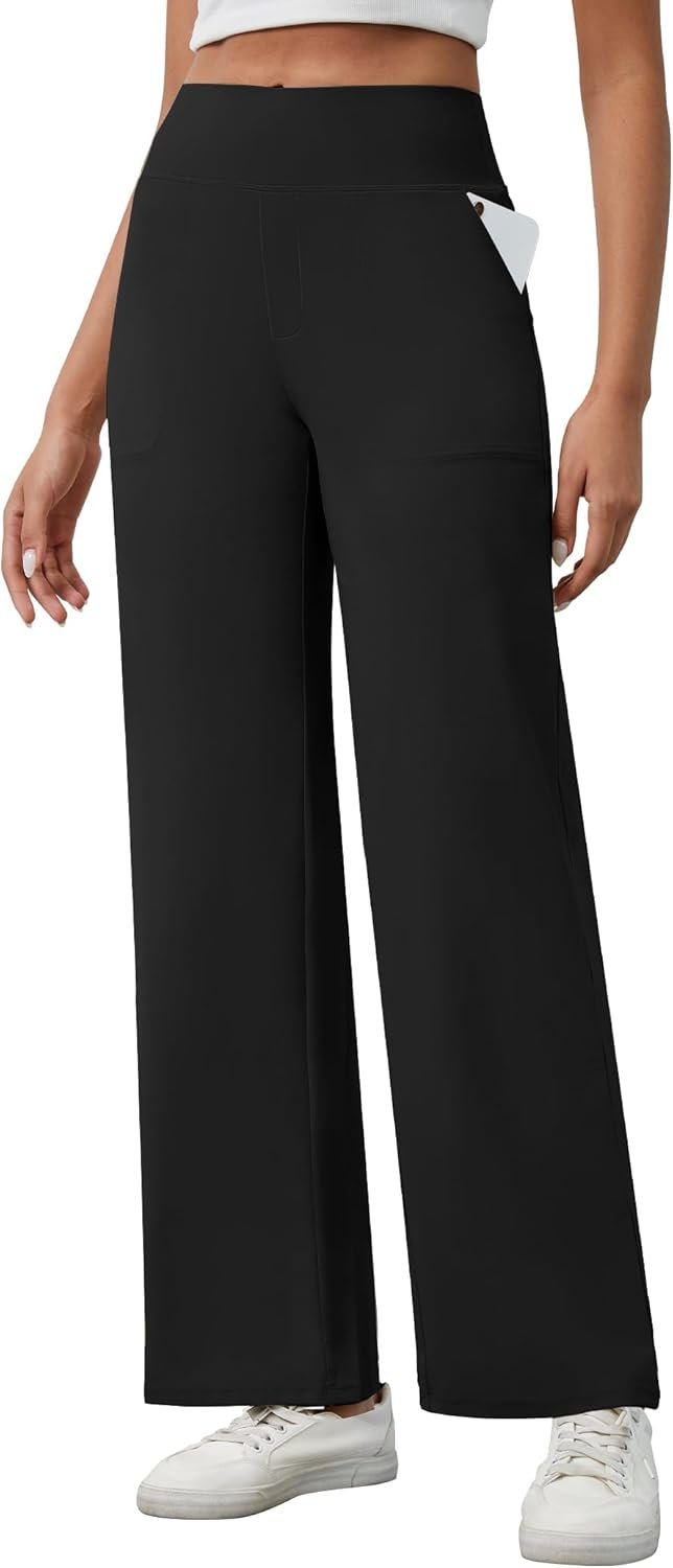 AVAMO Yoga Dress Pants Women Tummy Control Wide Leg Work Pants for Women Stretchy High Waisted Sweatpants with Pockets