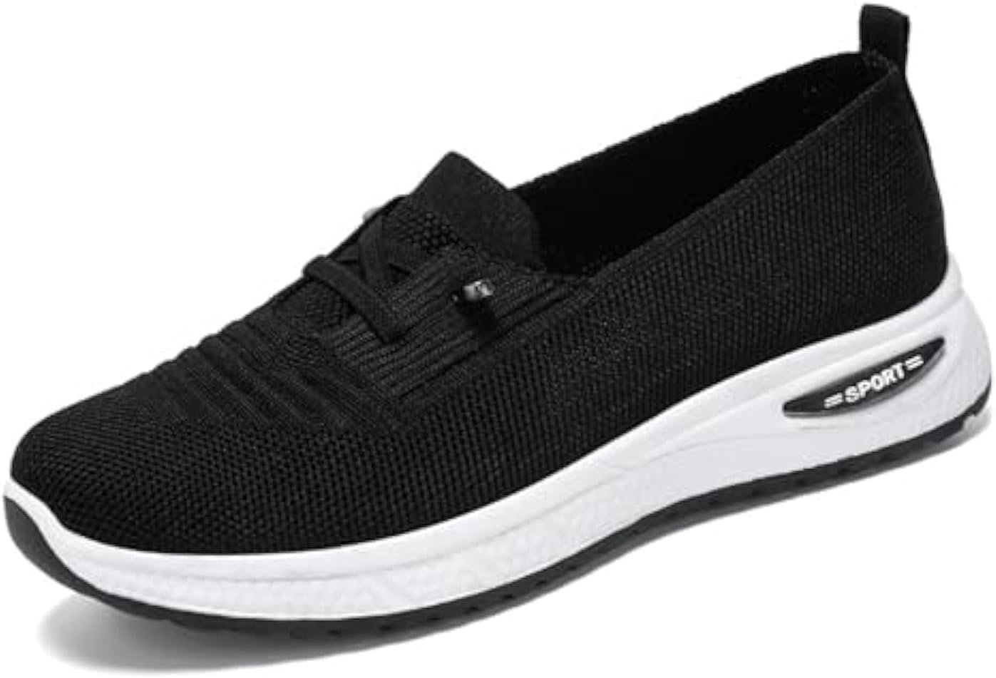 Slip On Sneakers Women Breathable Mesh Knitted Woven Low Top Walking Shoes Lightweight Wide Width Non-Slip Shoes