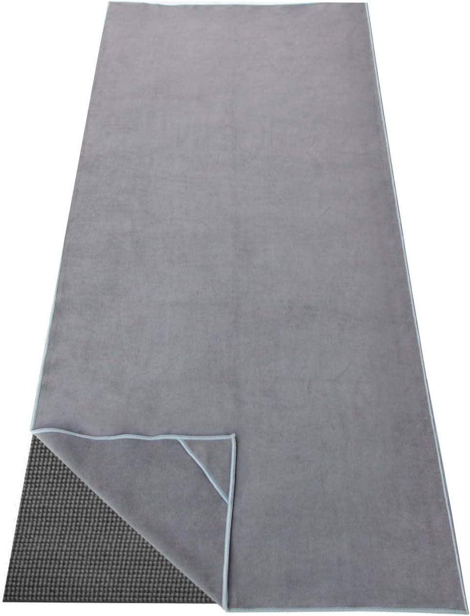 Hot Yoga Towel, Non-Slip Thicker Hot Yoga Mat Towel with Corner Pockets, 25″x72″, Microfiber Sweat Absorbent, Perfect for Hot Yoga, Bikram, Pilates and Yoga Mats (Grey, 72×25 inches)