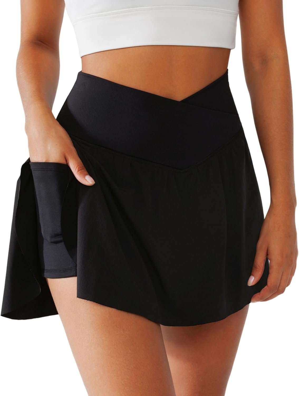 BRXL Tennis Skirts for Women High Waisted Crossover Built-in Shorts with Pockets Workout Athletic Skort Pickleball