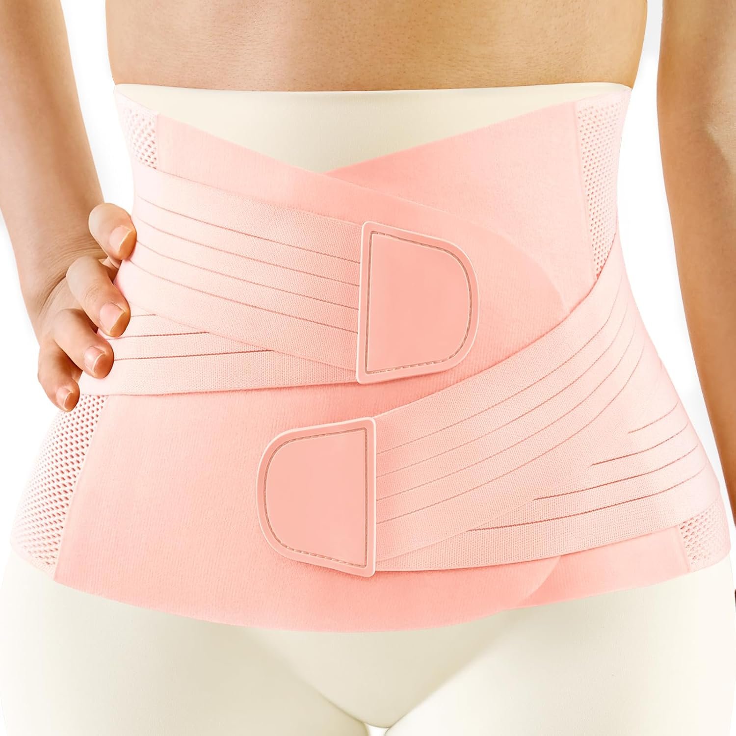 FREETOO Postpartum Belly Band Wrap for Women,Abdominal Binder Post Surgery,C Section Belly Binder Post Partum,for Natural Delivery,Stomach Binder Postpartum with Adjustable Compression,L,Pink