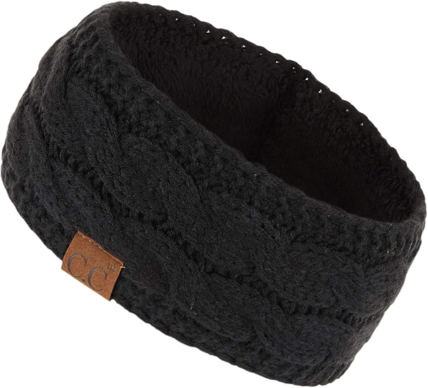 C.C Winter Fuzzy Fleece Lined Thick Knitted Diagonal Stripes Criss-Cross Pattern Headband Headwrap (HW-2060)