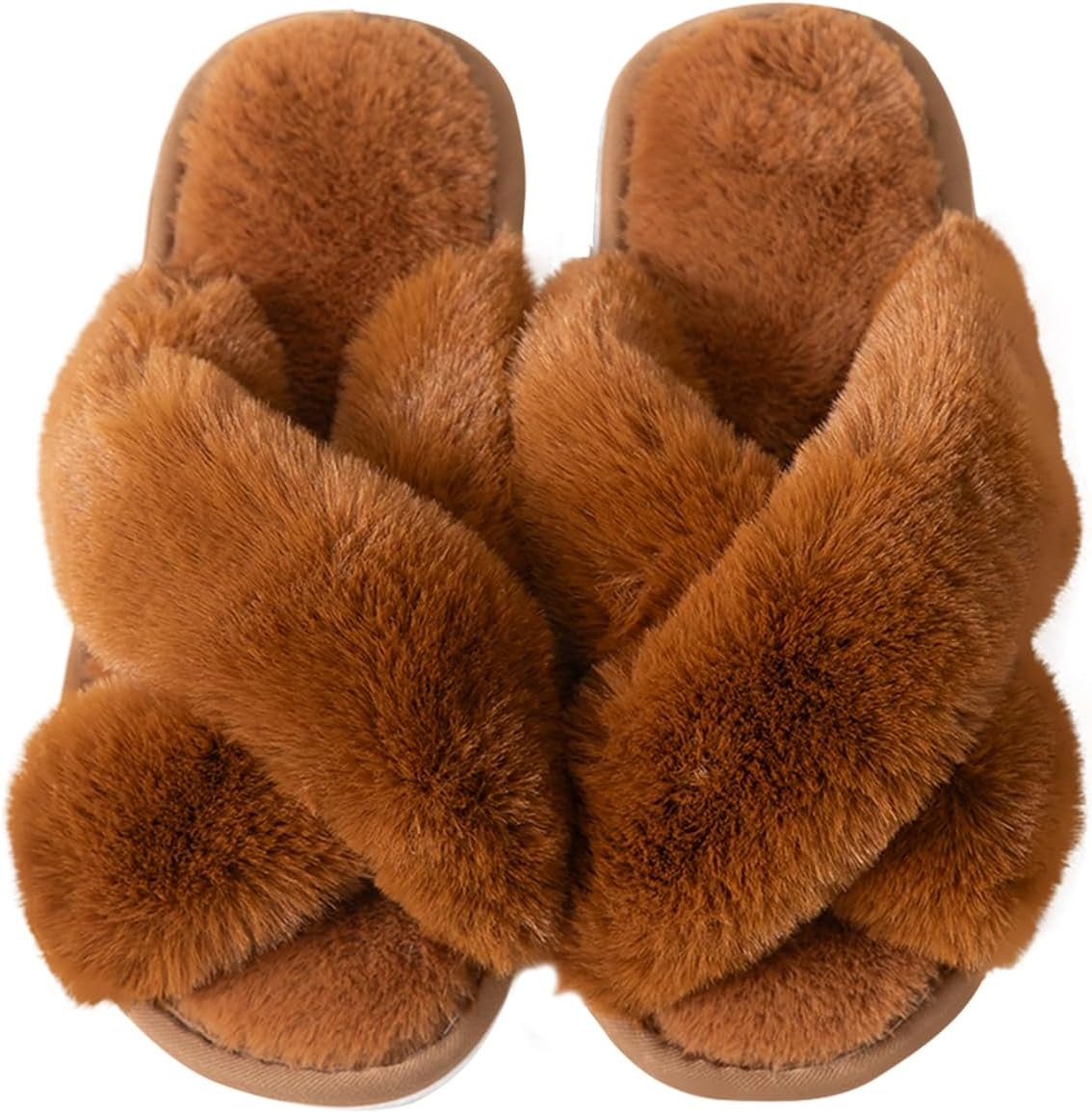 Women’s Slipper Memory Foam Cross Band Fuzzy Slippers Open Toe Cozy House Slippers Cozy Plush Bedroom Indoor Outdoor