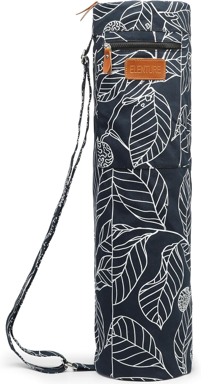 Canvas Yoga Mat Bag with Adjustable Strap & Pockets, Full-Zip Travel Gym Tote for Women & Men, Fits 1/4″ & 1/3″ Thick Mats, Lightweight Carrier for Yoga, Studio, Workout, Outdoor Use