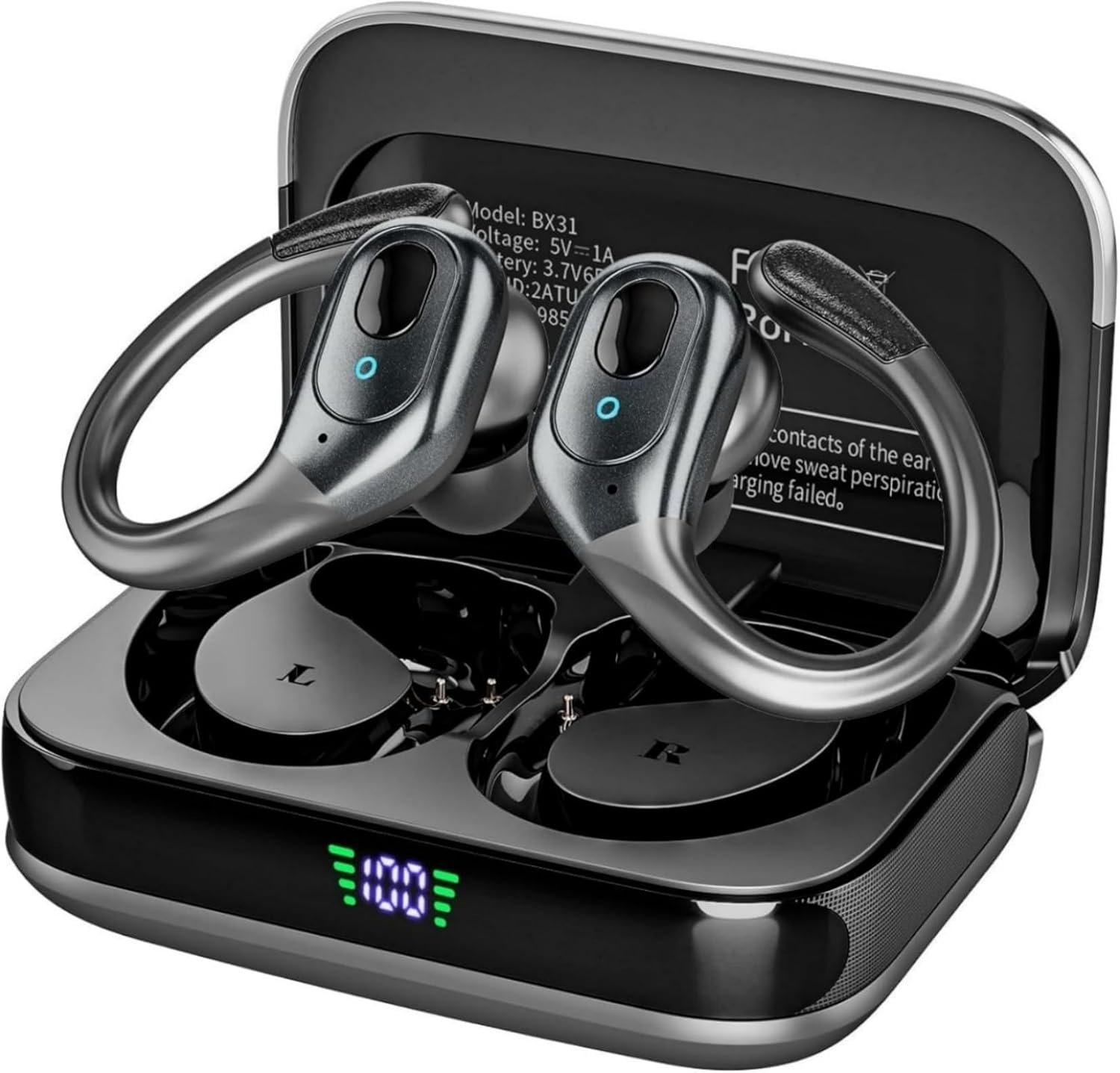 sajawass Wireless Earbuds, Sports Bluetooth Headphones, 75Hrs Playtime Ear Buds with LED Power Display, Noise Canceling Headset, IPX7 Waterproof Earphones for Workout/Running
